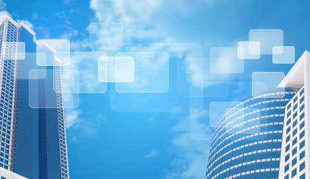 Skyscrapers and sky with transparent rectangles