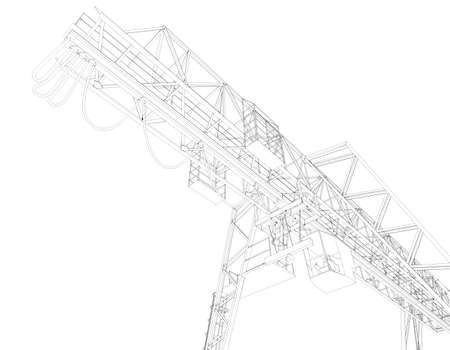 Gantry bridge crane, part, low angle view, isolated on white background