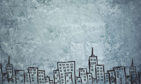 Concrete gray wall with fissure. Sketch of painted buildingsの写真素材