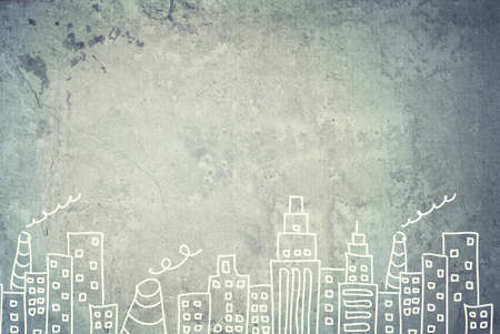 Concrete gray wall with fissure. Sketch of painted buildingsの写真素材