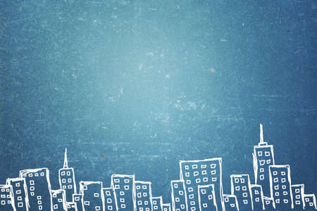 Sketch of building on background blue concrete wallの写真素材