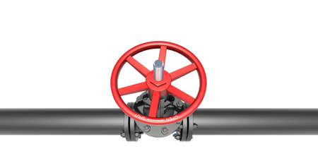 Black pipe with valve. Isolated on white backgroundの写真素材