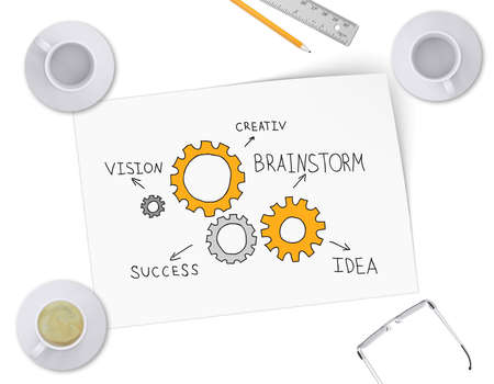 Gears in form of ideas for business. Isolated on white background
