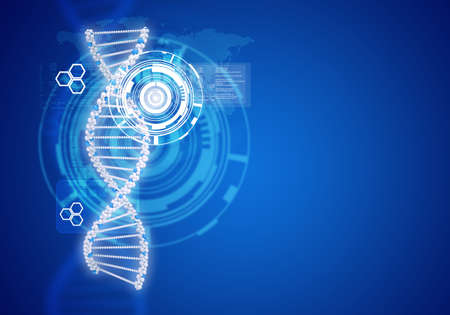 Human DNA. Background of white ring with hexagon. Blue backgroundの写真素材