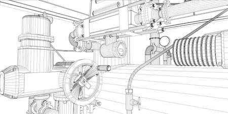 Wire-frame industrial equipment on white background.   Vector rendering of 3dのイラスト素材