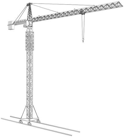Tower construction crane. Detailed vector illustration isolated on white background. Vector rendering of 3dのイラスト素材
