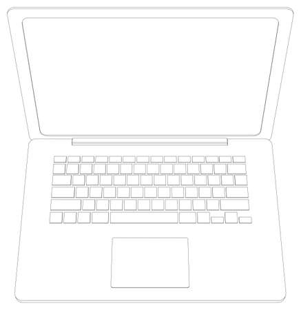Wire-frame open laptop. Top view. Vector illustration rendering of 3dのイラスト素材