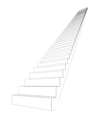 Wire-frame stairs leading up. Isolated on white backgroundの写真素材