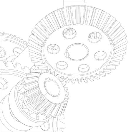 Gears with bearings and shafts. Close-up. Vector illustration, 3d renderのイラスト素材