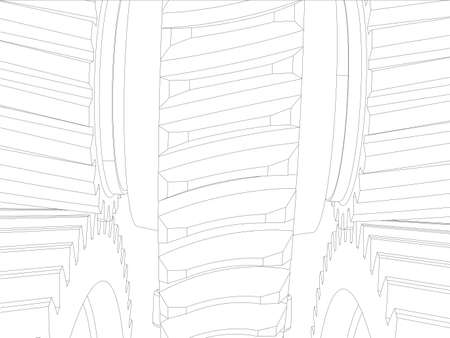 Wire-frame gears with shafts. Close-up. Vector illustration, 3d render