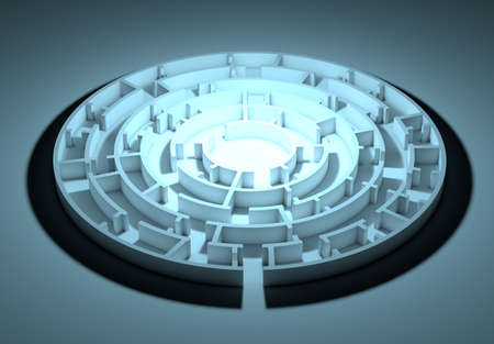 Dark round maze with an illuminated center. conceptual imageの写真素材
