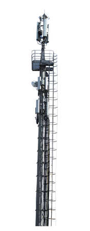 Telecommunication tower with stairs on isolated white background