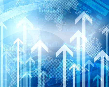 Abstract blue background with world map and arrows upの写真素材