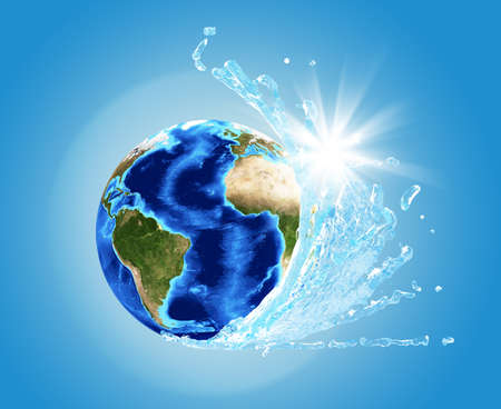 Earth model with ocean wave on blue background. Elements of this image furnished by NASA