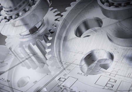 Watchwork wheels with small screw abstract background, close-up viewの写真素材