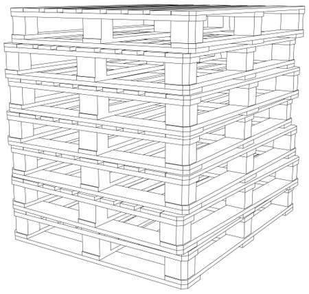 Stack of pallets on isolated white background, vector image, close-up viewのイラスト素材