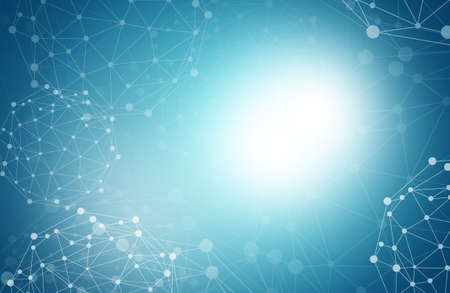 Abstract blue background with molecule and glowing spot