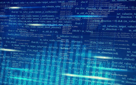 Abstract matrix blue background with words and formulaの写真素材