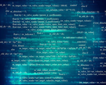 Abstract matrix blue background with different words and formula