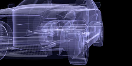 X-ray of car model on isolated black background, front viewの写真素材