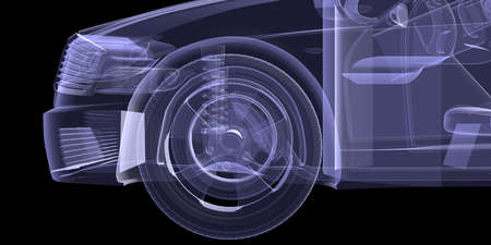 X-ray of car model on isolated black background, close up viewの写真素材