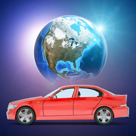 Red car on colorful background, side view. Elements of this image furnished by NASAの写真素材