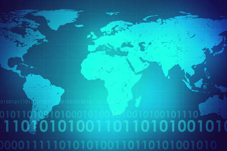 Abstract blue background with world map and numbersの写真素材
