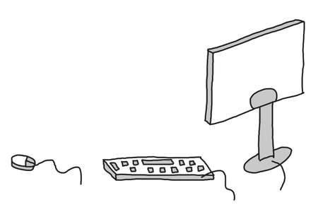 Computer sketch with keyboard and computer mouse on isolated white backgroundの写真素材