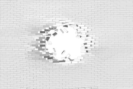 White brick wall with hole. Vector illustrationのイラスト素材