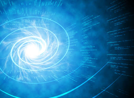 Abstract blue matrix background with figures and spiralの写真素材