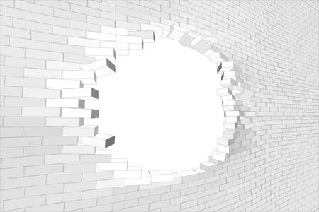 White brick wall with big hole. Vector illustrationのイラスト素材