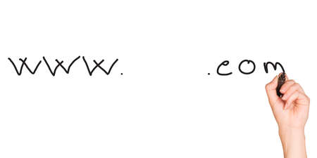 Human hand writing on holographic white screenの写真素材