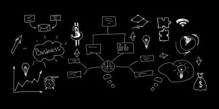 Different symbols and signs on isolated black backgroundの写真素材