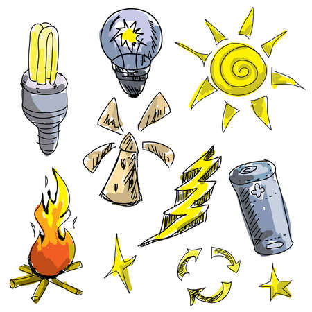 Colored drawn graphic pictures on isolated white background. Vector illustrationのイラスト素材