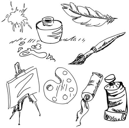 Drawn art stuff on isolated white background. Vector illustrationのイラスト素材