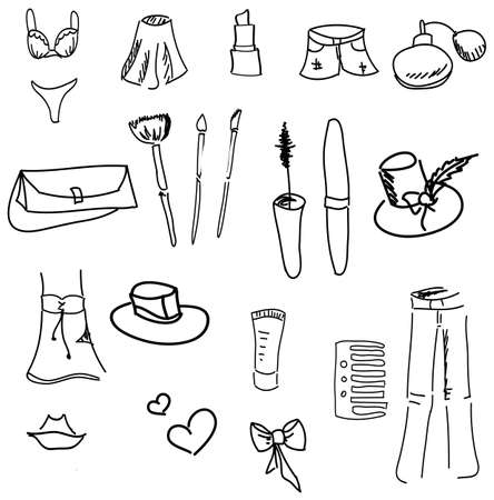 Drawn womans stuff on isolated white background. Vector illustrationのイラスト素材