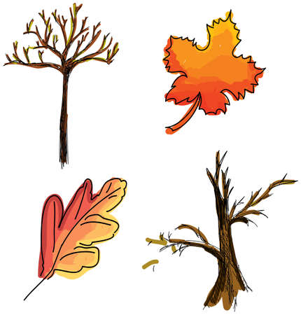Drawn colored leaves on isolated white background. Vector illustrationのイラスト素材