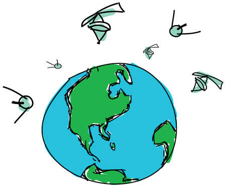 Drawn planet with satellites on white backgroundのイラスト素材