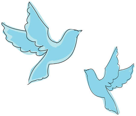 Drawn flying pigeons on isolated white backgroundのイラスト素材