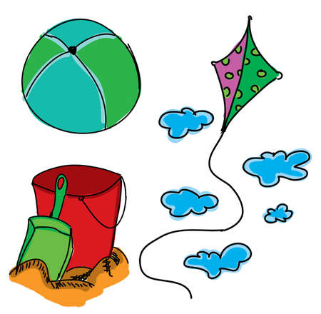 Drawn picture with summer stuff on white background. Vector illustrationのイラスト素材