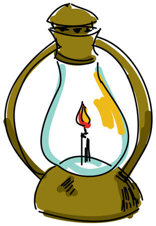 Drawn oil lamp on white background, close-up view. Vector illustrationのイラスト素材