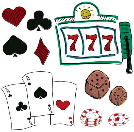 Drawn colorful icons of gambling games on white background. Vector illustrationのイラスト素材