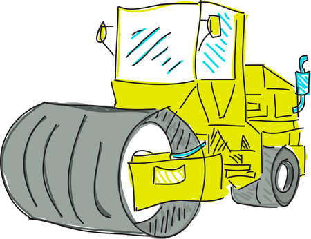 Drawn colored asphalt spreader on white. Vector illustrationのイラスト素材