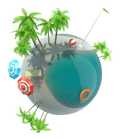 Tropical planet with palms on isolated white background