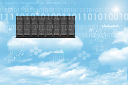 Set of metal lockers on sky background with graphical charts