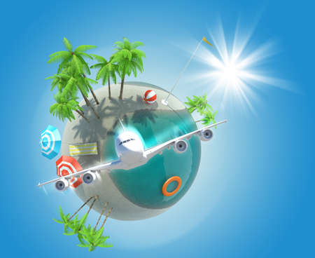Earth with beach and jet in space