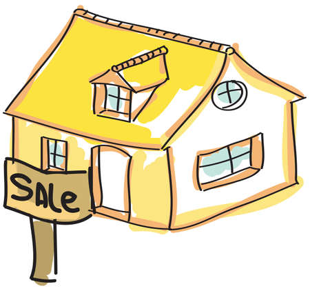 Drawn colored house for sale. Vector illustrationのイラスト素材
