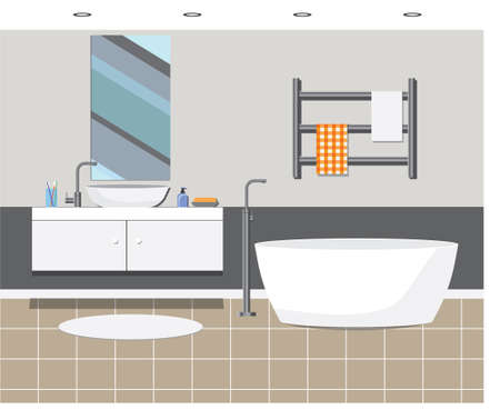 Bathroom interior with mirror and sink. Vector illustrationのイラスト素材