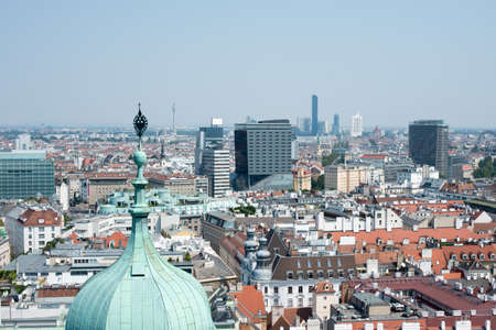 Top view of city with houses and blue skyの写真素材
