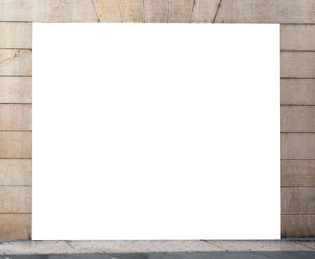 Empty blank square in wall and block stone road